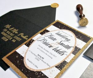 Wedding Invite Invitation Gold Glitter Black and White Calligraphy Envelope Addressing
