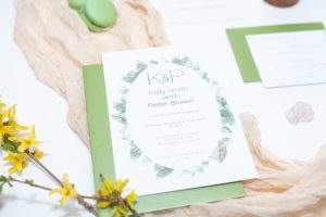 Greenery wedding invitation set, 5 piece suite