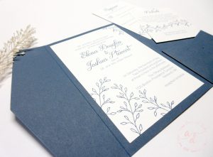 blue letterpress simple wedding invitation navy