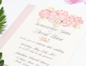 Pink watercolor floral wedding invite