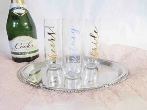 champagne stemless flutes personalized cheers