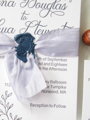 lavender and navy letterpress wedding suite