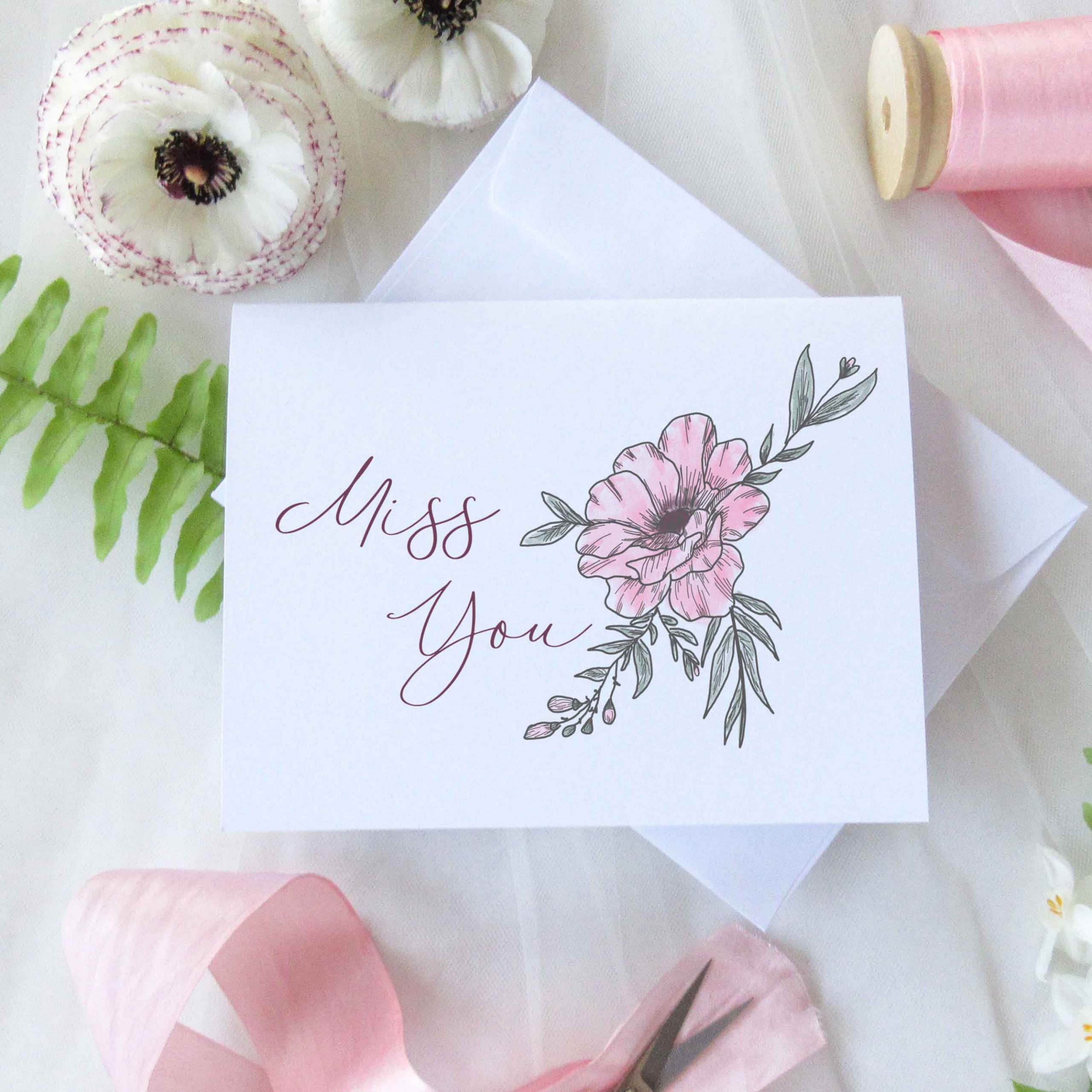 floral miss you cards