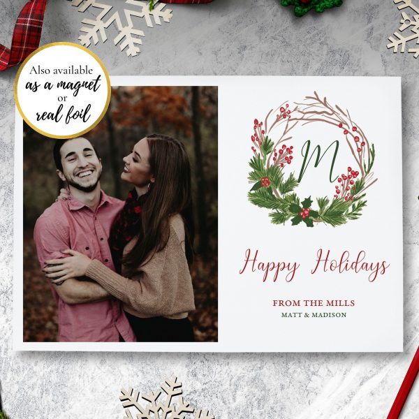 christmas wreath holiday photo cards