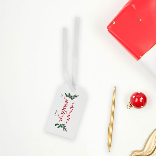 seasons greeting with holly gift tag