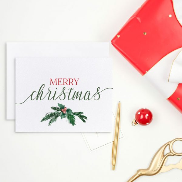 merry christmas holly folded blank holiday card