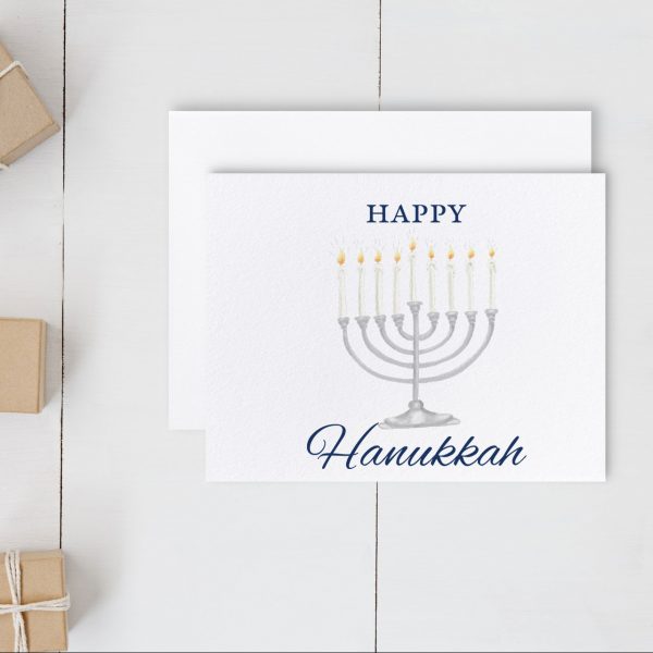 happy hanukkah greeting card with menorah