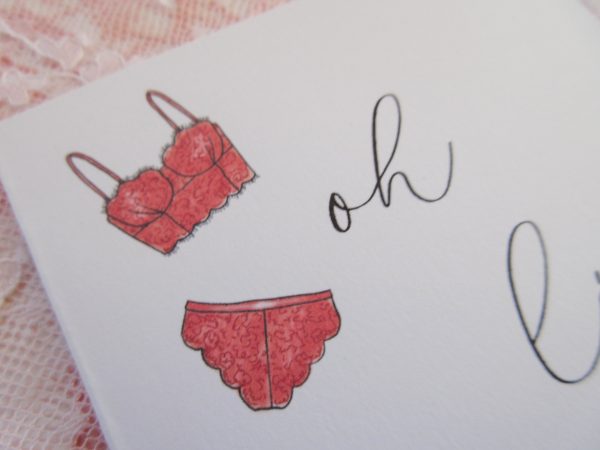 oh la la lingerie illustrated valentines day card to spouse close up to red lingerie illlustration