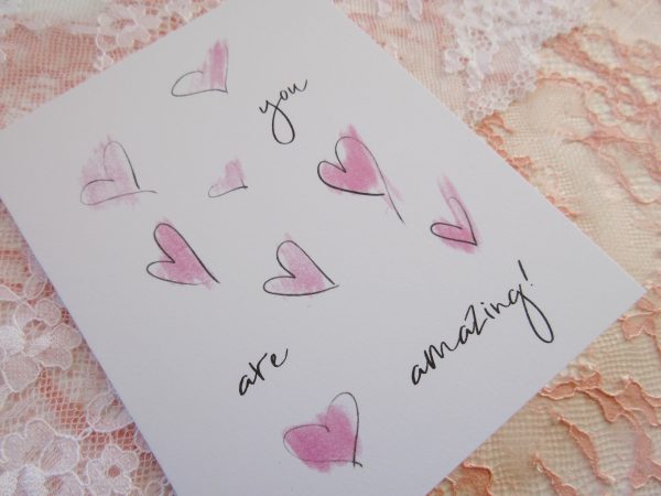 you are amazing pink sketchy hearts valentines day card close up