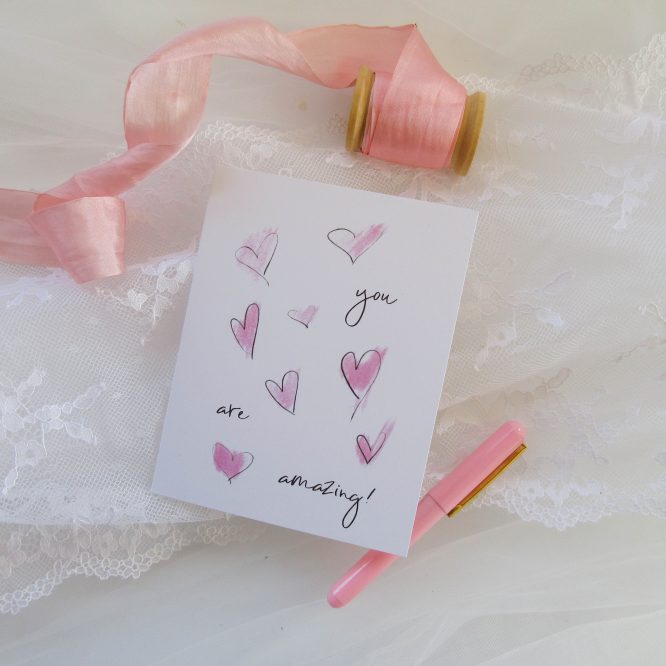 you are amazing pink sketchy hearts valentines day card