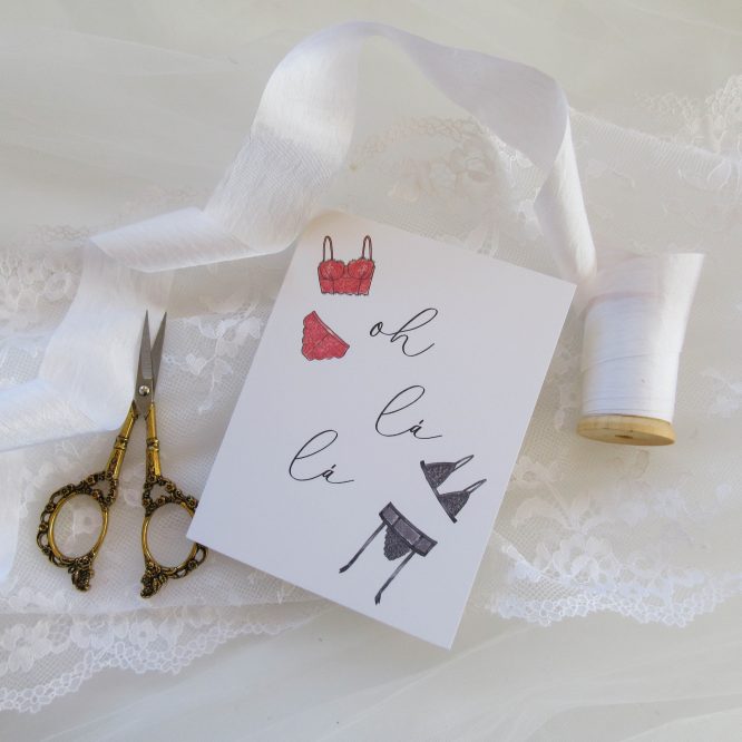 oh la la lingerie illustrated valentines day card to spouse