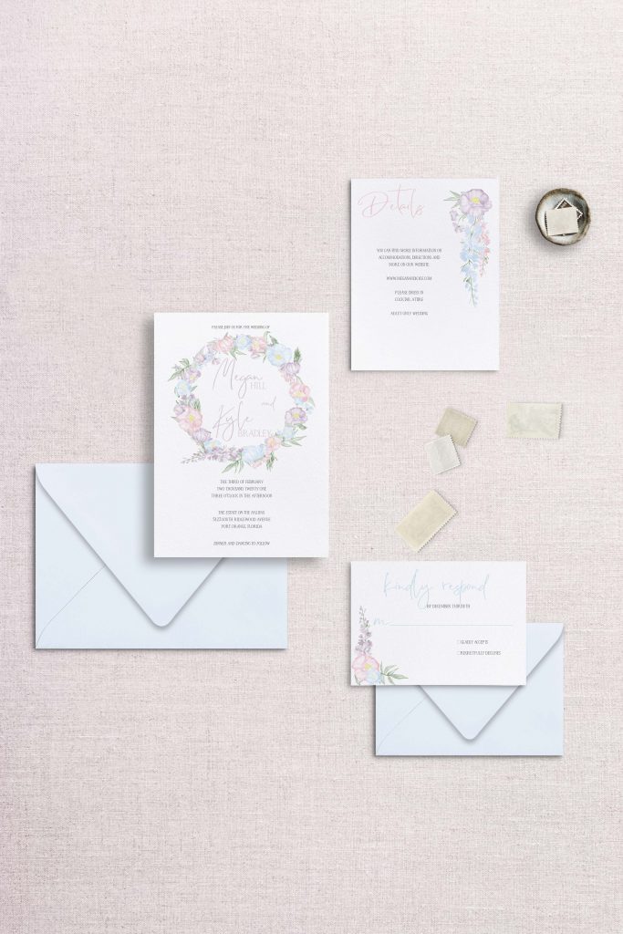 Watercolor Floral wreath pastel floral wedding invitations