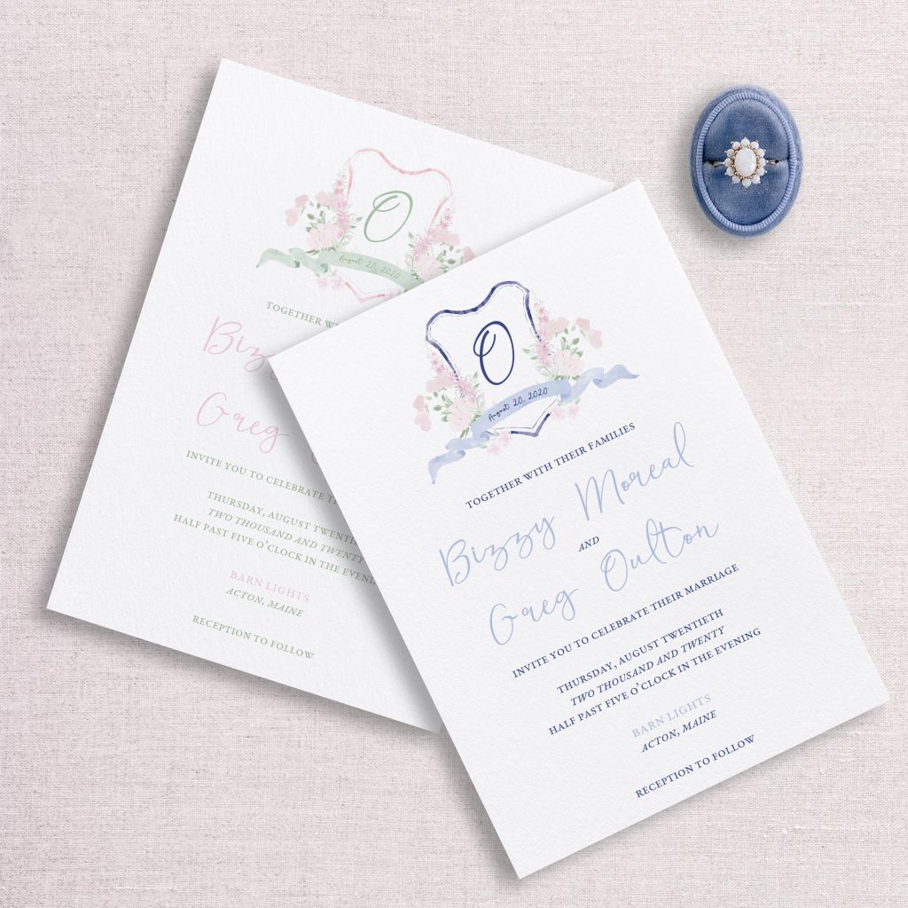 watercolor wedding crest wedding invitation suite custom color