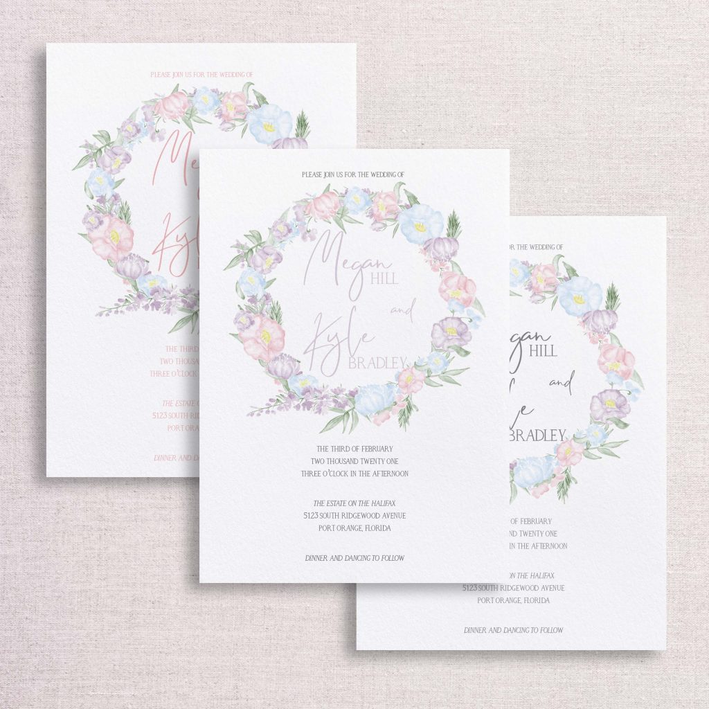 Watercolor Floral wreath pastel floral wedding invitations