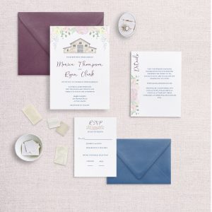 Watercolor floral venue illustration wedding invitation