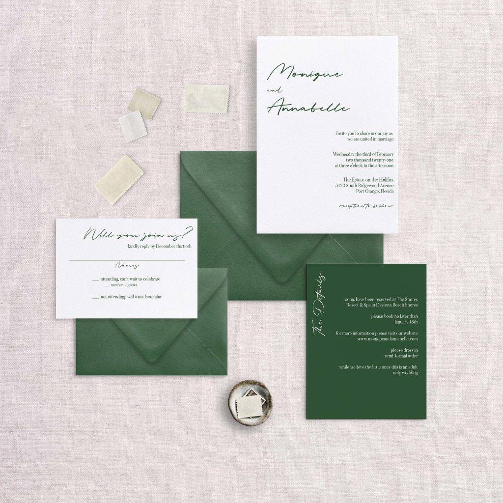 Modern simple minimalist wedding invitation green
