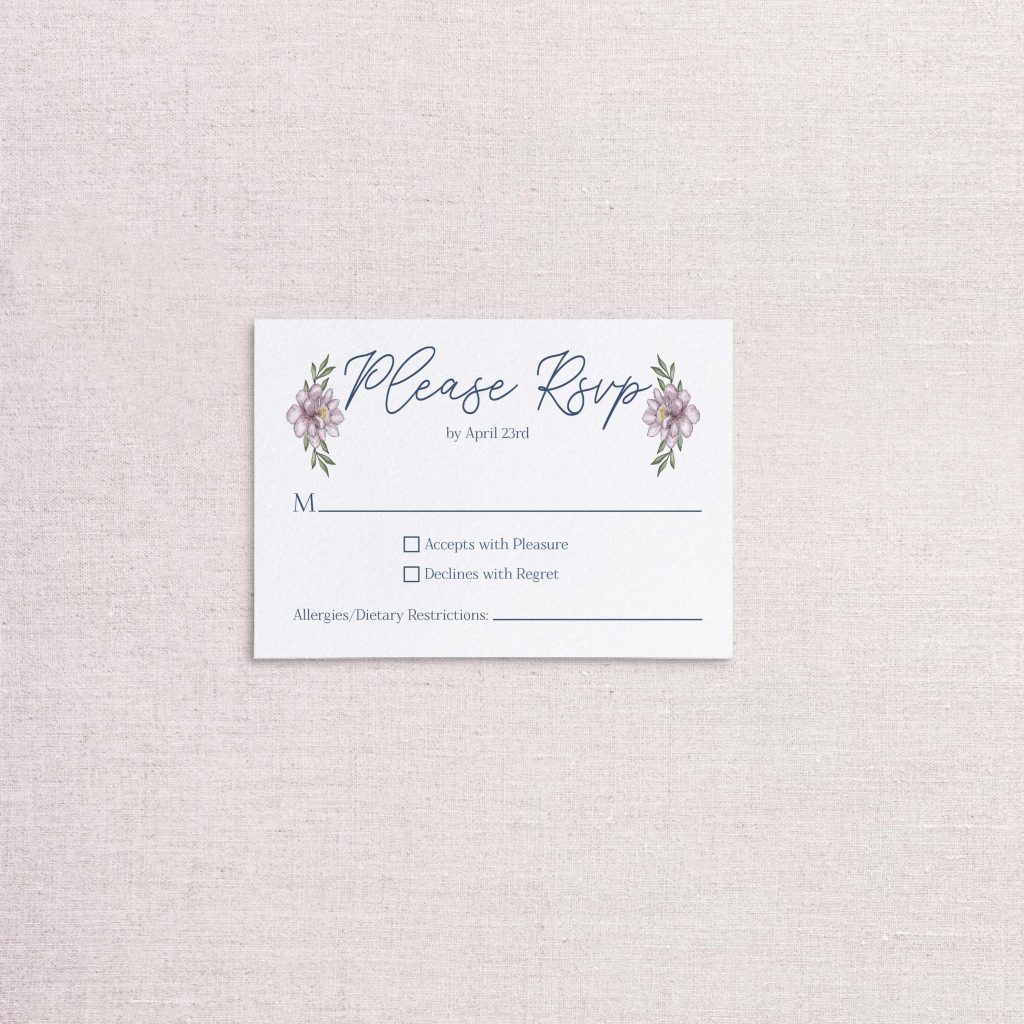 sketchy florals wedding invitations blue and pink RSVP reply card