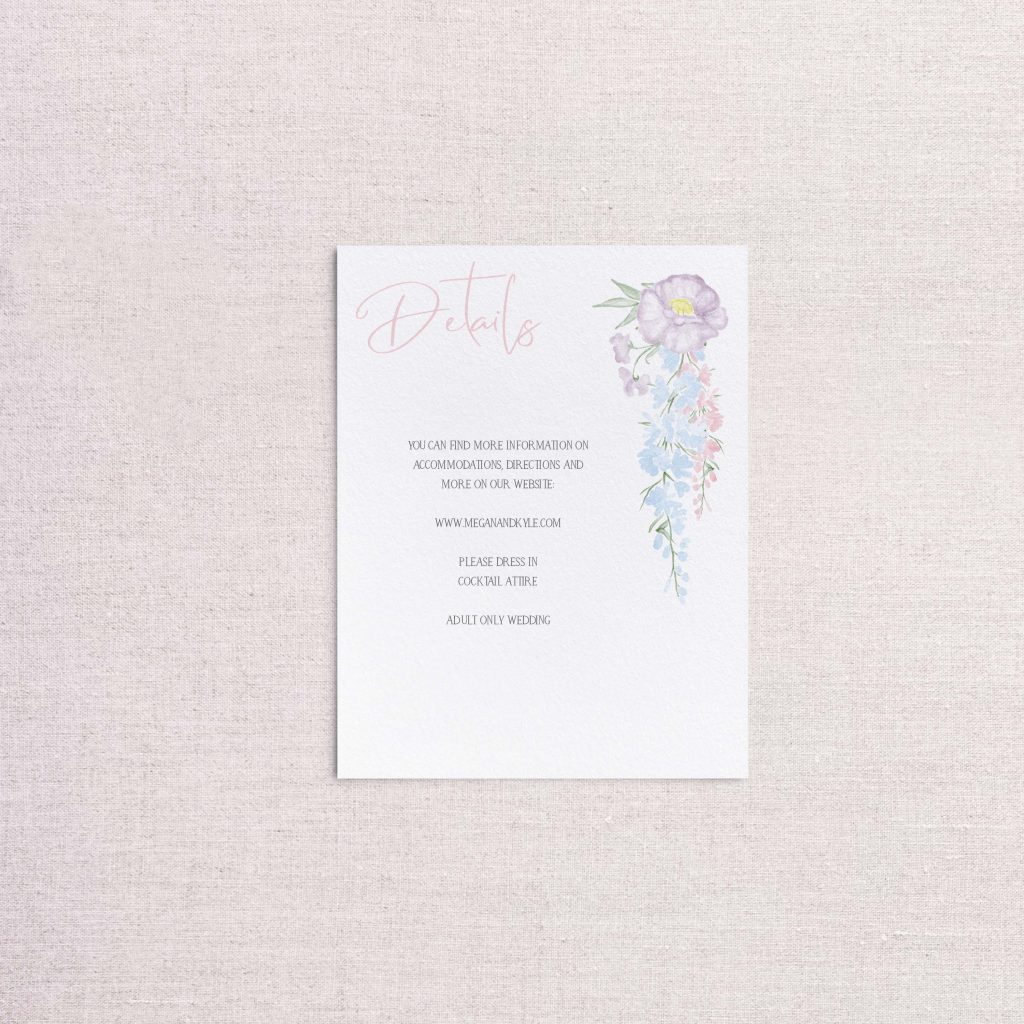 Watercolor Floral wreath pastel floral wedding invitations detail