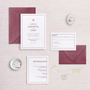 simple monogram wedding invitation burgandy