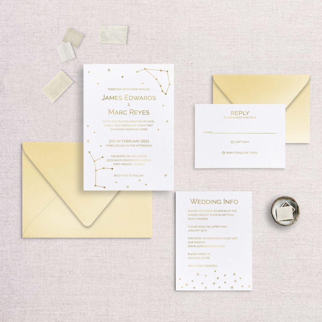 zodiac wedding invitations gold