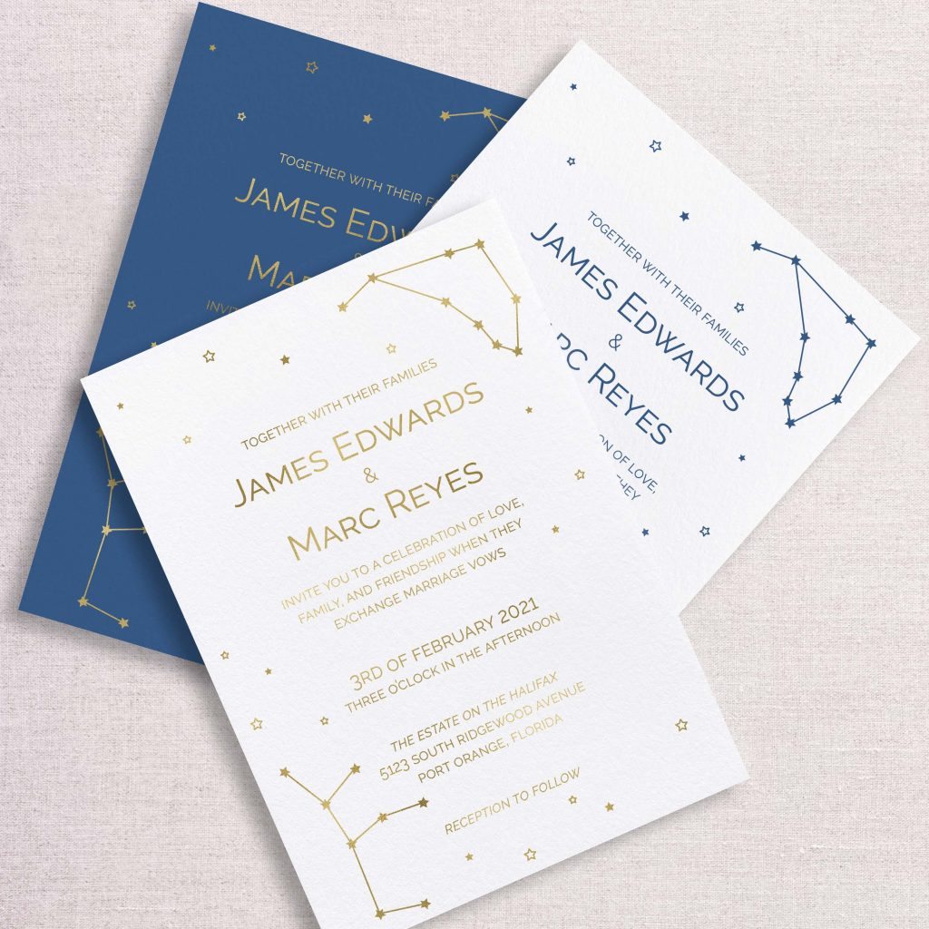 zodiac wedding invitations gold and blue