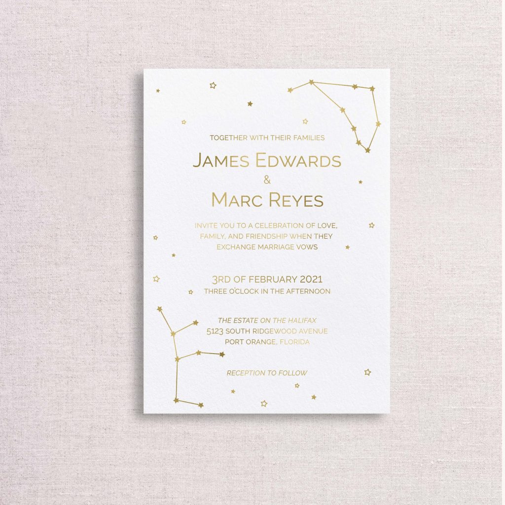 zodiac wedding invitations gold