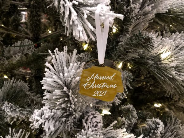 clear acrylic ornament with married christmas and year