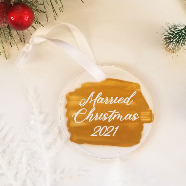 clear acrylic ornament with married christmas and year