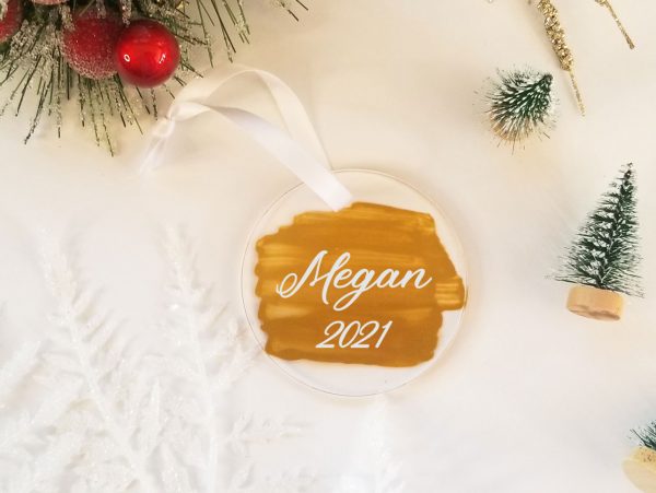 clear acrylic ornament with name and year