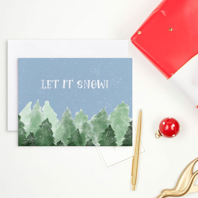 let it snow evergreen tree line holiday card