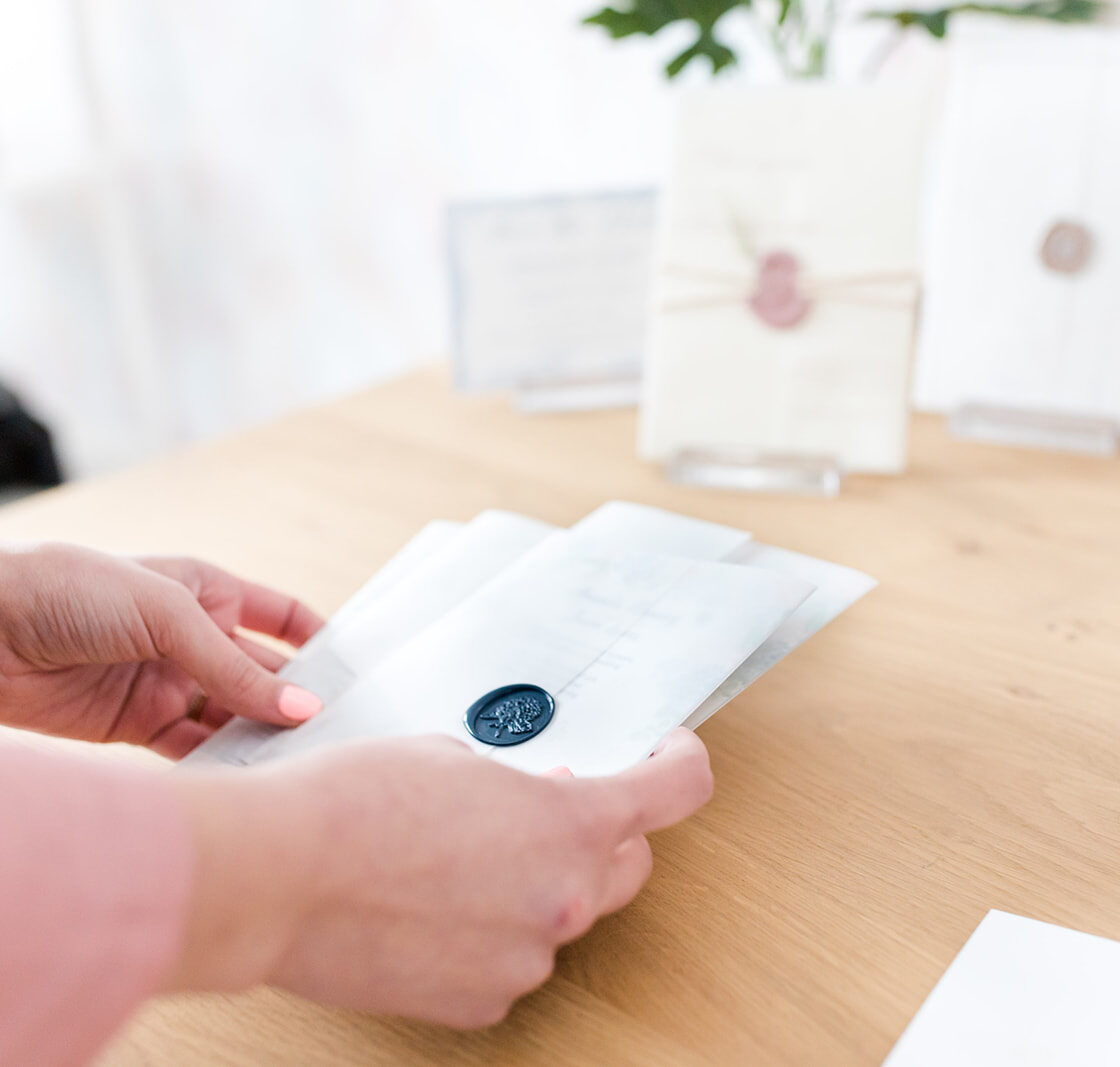 custom invitation with navy wax seal