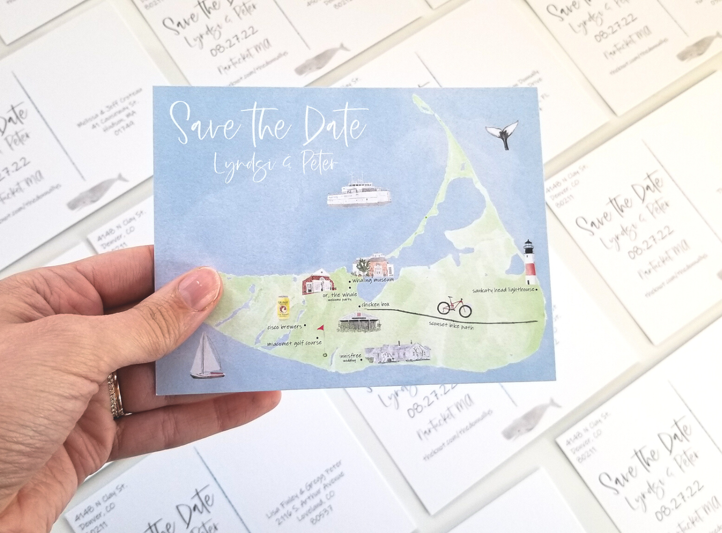 watercolor Nantucket map save the date