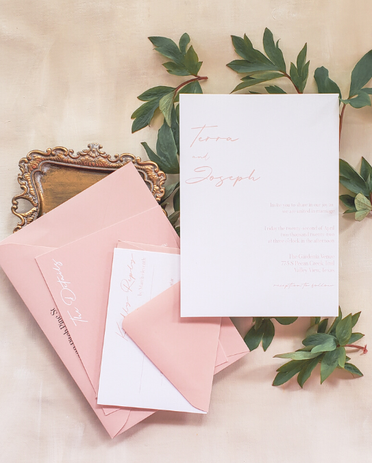 dusty rose modern simple wedding invitation