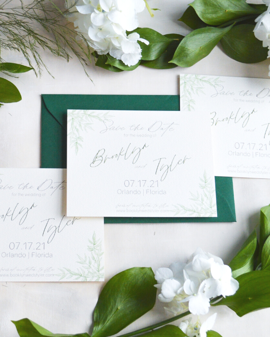 save the date with greenery