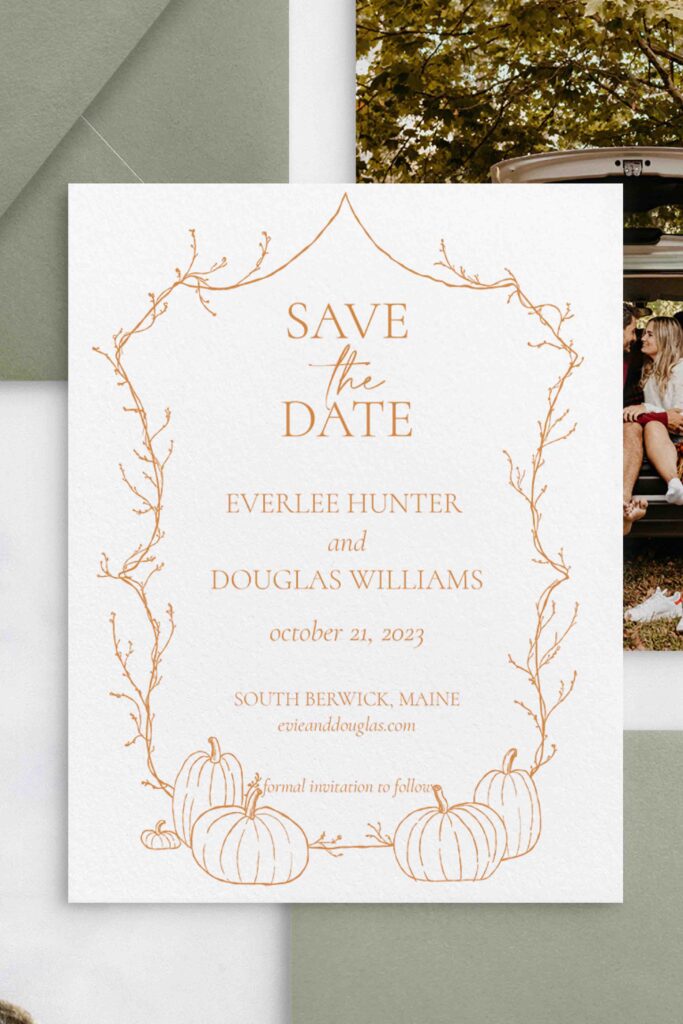 Pumpkin Fall terra-cotta, monogrammed Save The Date