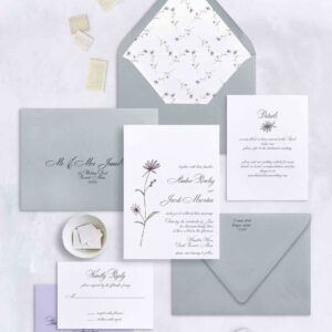 artsy wedding invitation with watercolor flower