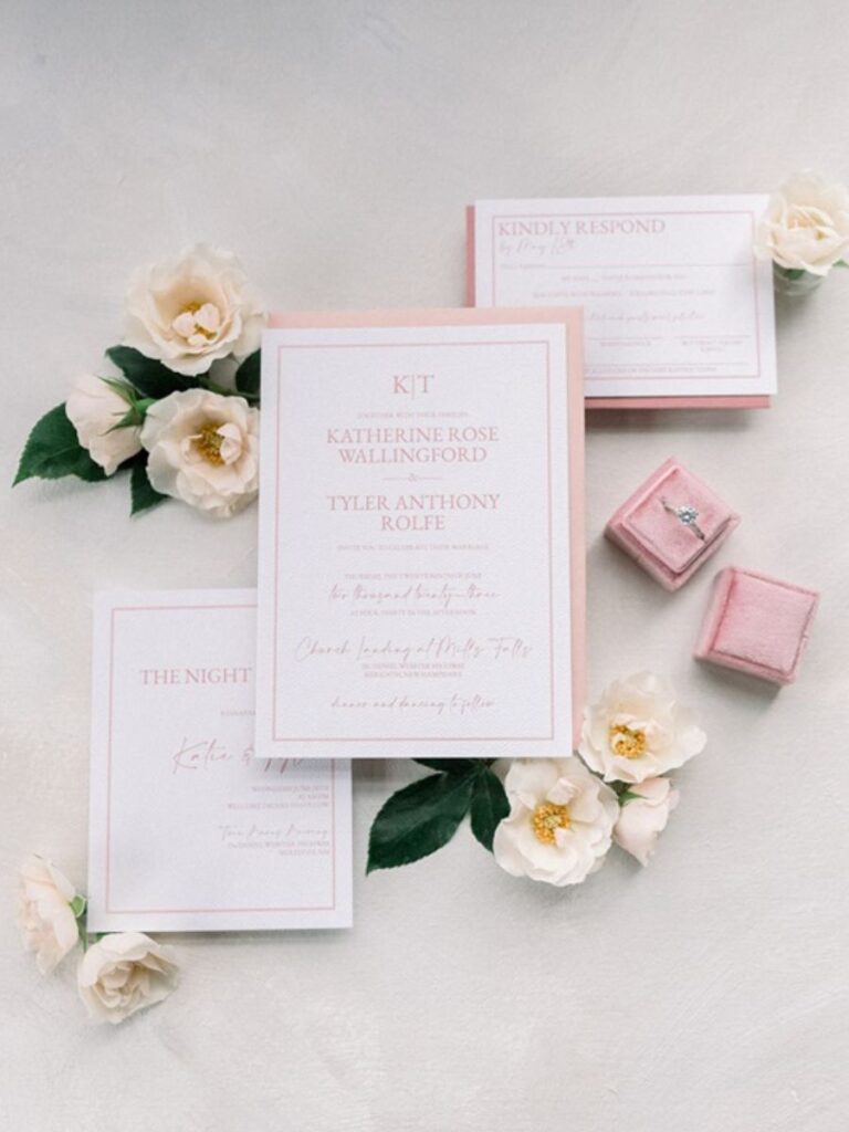 pink monogram wedding invitation