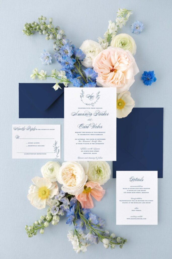 timeless and traditional monogram wedding invitation