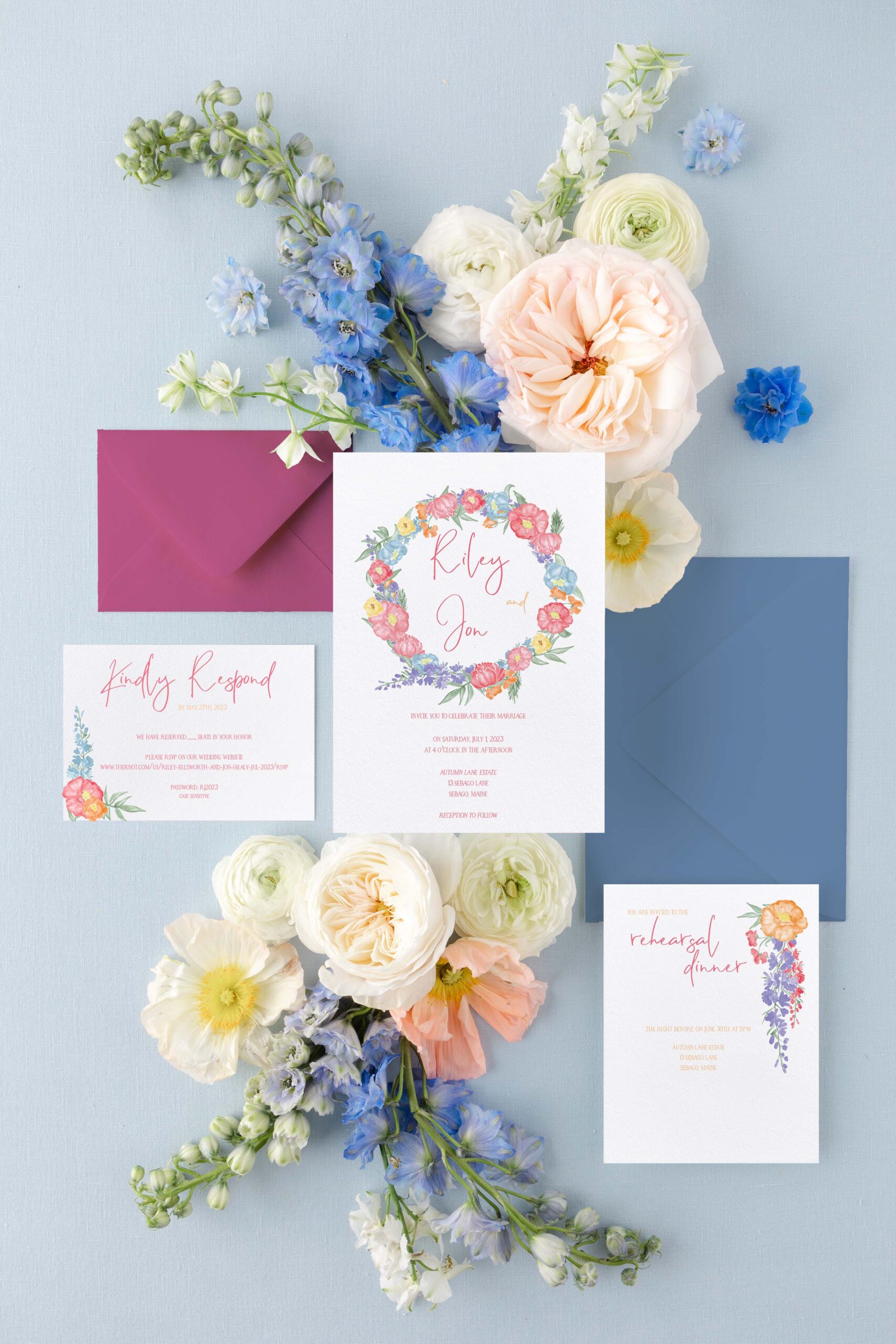 bright flowers wedding invitation