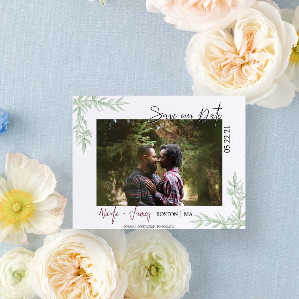 greenery frame photo save the date