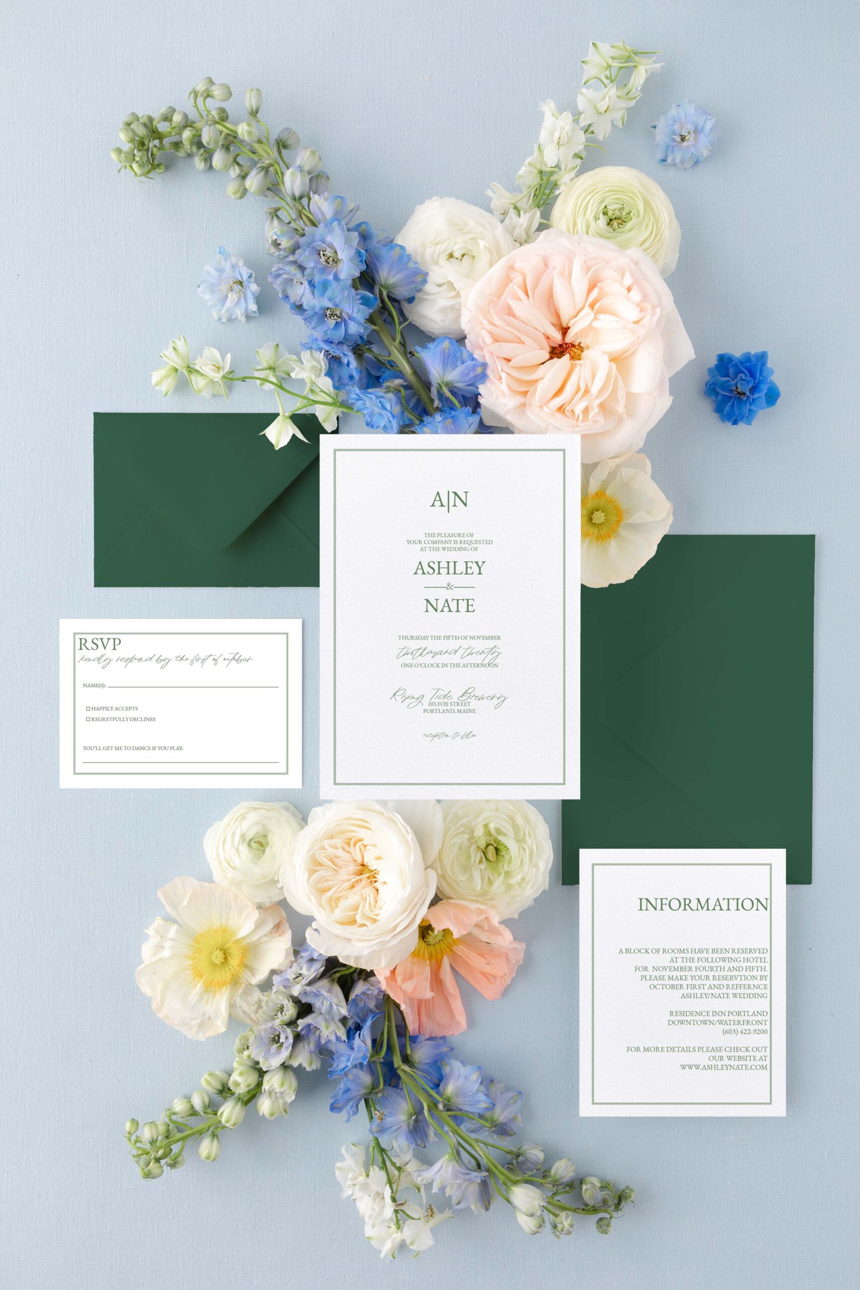 green masculine wedding invitation Timeless
