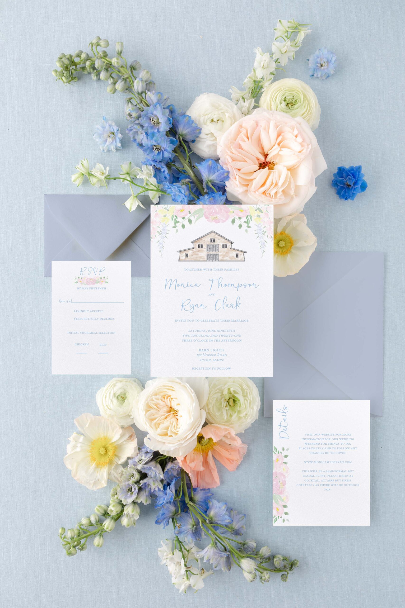 venue illustration with watercolor flowers garden wedding invitations