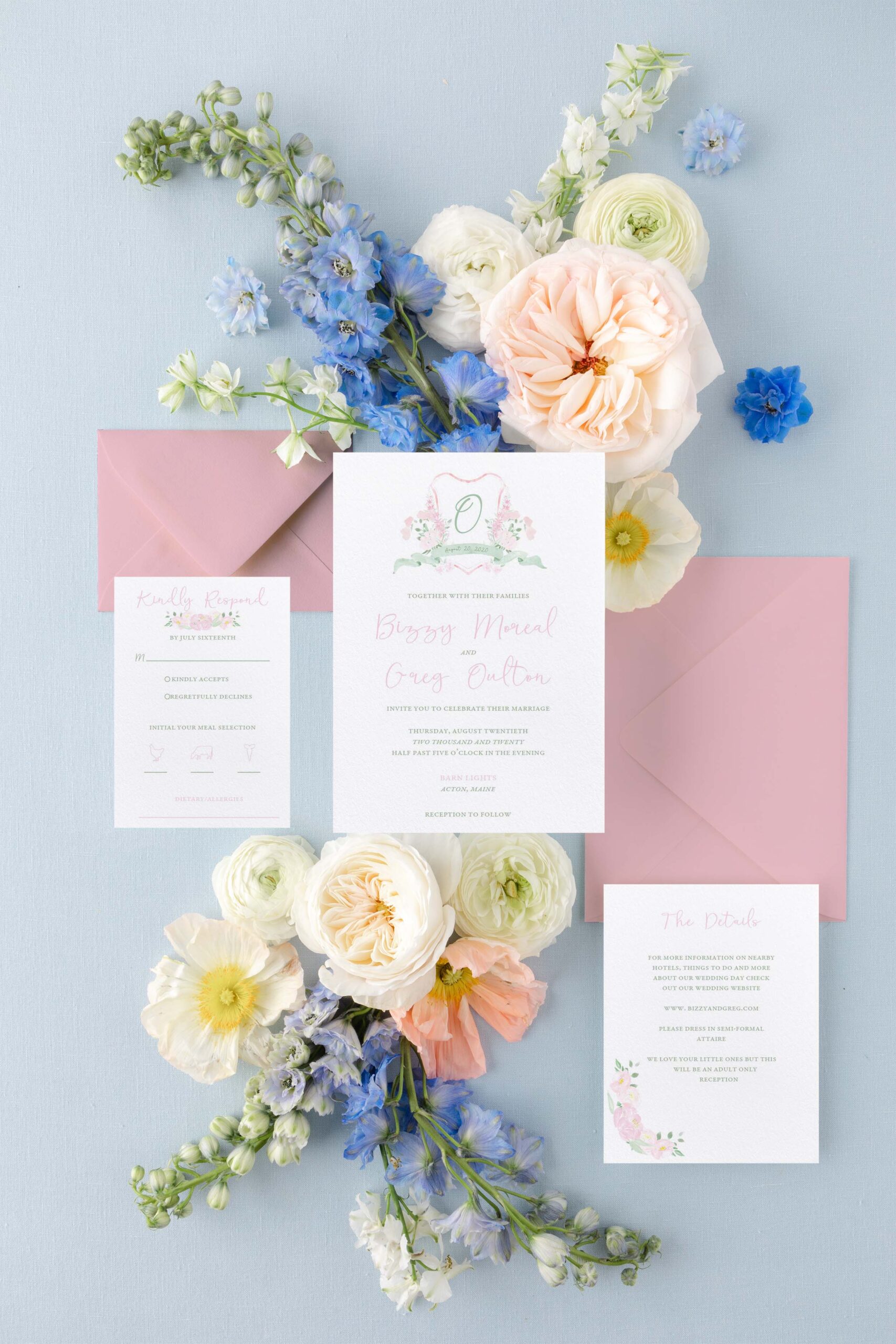southern watercolor crest wedding invitation