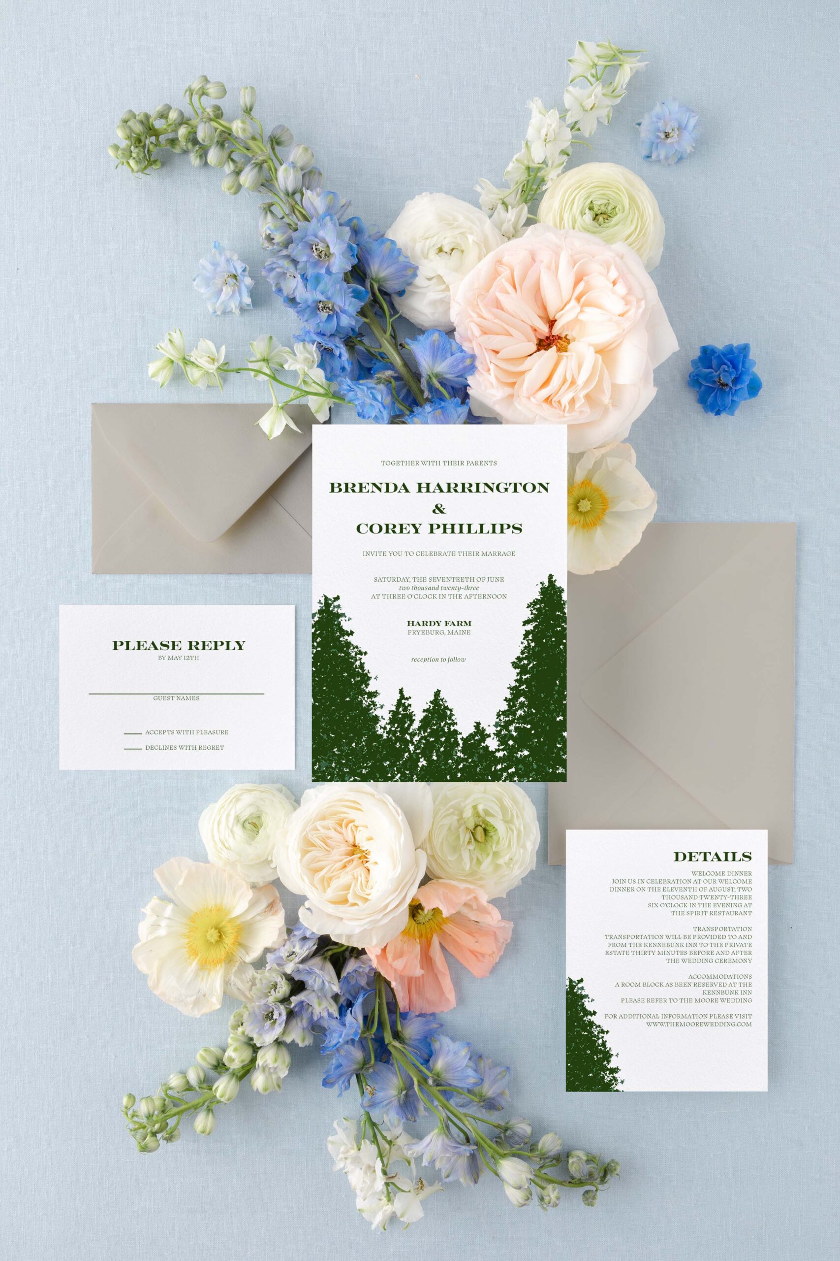 nature woody camp wedding invitation
